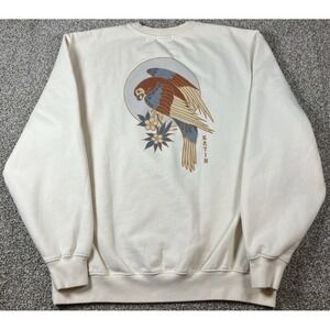 Katin Cream Crewneck Sweatshirt Men's Medium Parrot Floral Graphic Print